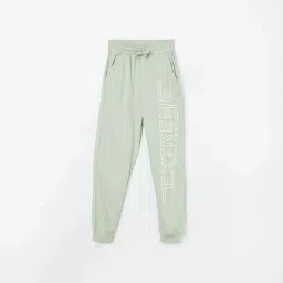 Fame Forever by Lifestyle Kids Sage Green Cotton Printed Trackpants image 1