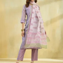 Fabindia White & Purple Cotton Silk Dupatta image 1