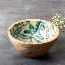 Nestroots Green Flamingo Bowls Snacks Mixing Bowls for Kitchen Printed Wooden Desert Bowls image 2