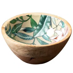 Nestroots Green Flamingo Bowls Snacks Mixing Bowls for Kitchen Printed Wooden Desert Bowls image 5