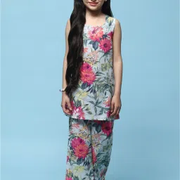 BIBA Girls Multicolor Floral Print Kurta with Pants image 1