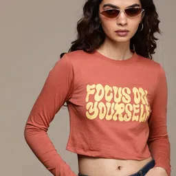 The Roadster Life Co. Typography Printed Slim Fit Crop T-shirt-image-17