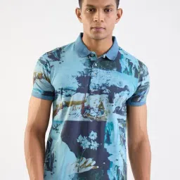 Spykar Cameo Blue Cotton Regular Fit Graphic Print T-Shirt-picture-36