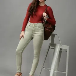 showoffff SHOWOFF Green Solid High Rise Jeans image 5