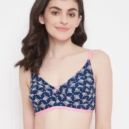 Clovia Blue Geometric Print Non Wired Non Padded Full Coverage Bra-image-0
