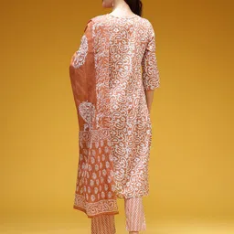 HERE&NOW Paisley Printed Regular Cotton Kurta with Trousers & With Dupatta image 5