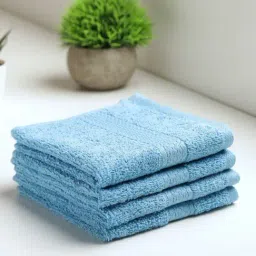 Spaces Solid Blue Cotton Face Towel - Set of 4-image-33