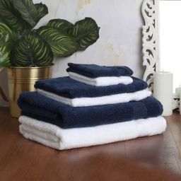 Spaces Solid White & Navy Blue Cotton Towel Combo - Set of 6-picture-46