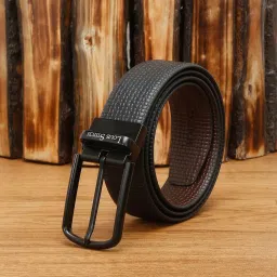 Louis Stitch Black Textured Leather Reversible Belt for Men image 1