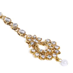 Zaveri Pearls Gold Tone Kundan And Pearls Bridal Choker Necklace Earring Maangtikka Set-ZPFK8882 image 5