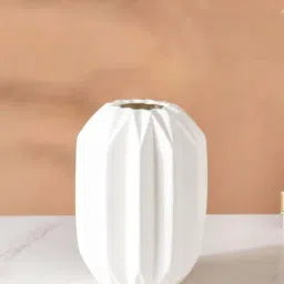 Nestasia soft white colored medium geometric textured decorative ceramic Flower Vase for Interior-picture-13