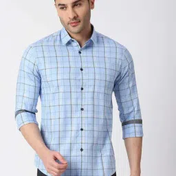 Dragon Hill Blue Slim Fit Checks Shirt-picture-31