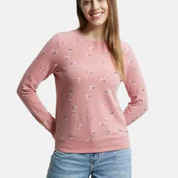 Jockey AW68 Women's Super Combed Cotton French Terry Printed Sweatshirt with Ribbed Cuffs image 1