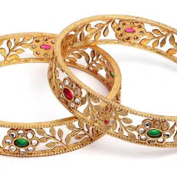 Karatcart Antique Floral Gold-Plated Rajwadi Temple Bangles for Women - Set of 2 image 5