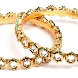 Karatcart Antique Kundan Gold-Plated Rajwadi Bangles for Women - Set of 2 image 5