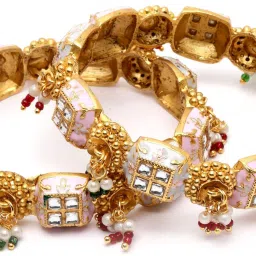 Karatcart Gold-Plated Pink and Grey Meena Bangles Set for Women - Set of 2 image 5