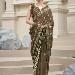 Satrani Green Cotton Silk Printed Saree With Unstitched Blouse image 1