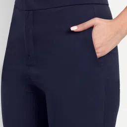 Broadstar Navy Straight Fit High Rise Stretchable Trousers image 5
