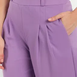 Broadstar Lavender Relaxed Fit High Rise Stretchable Trousers image 5