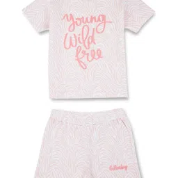 GJ baby Kids Pink & Off-White Cotton Printed T-Shirt Set image 1