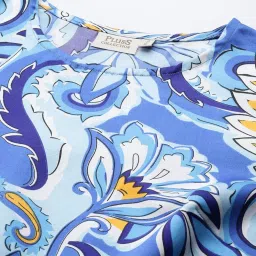 Melon by PlusS Blue Printed A-Line Front Slit Dress image 5