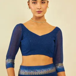 Soch Navy Blue Georgette All-Over Floral Print Saree image 5