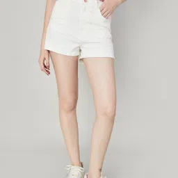 Ginger by Lifestyle Off-White Cotton High Rise Shorts image 1