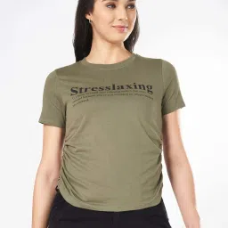 People By Pantaloons Deep Lichen Green Cotton Loose Fit Top image 1