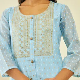 Soch Powder Blue Chanderi Polka-Dot Pattern Straight Kurta with Embroidered Yoke image 5