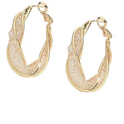 PolluxCraft Gold-Plated Artificial Stones Studded Contemporary Korean Hoop Earrings-picture-39