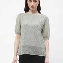 MADAME Green Lace Top image 1