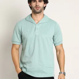 Campus Sutra Green Regular Fit Self Pattern Polo T-Shirt image 1