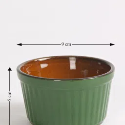 Fabindia Home Kashi Embossed Green & Brown Ceramic Ramekin (120 ml) image 5