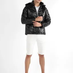 Campus Sutra Shine Black Regular Fit Quilted Hooded Jacket image 5