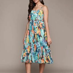 Label Ritu Kumar Teal Printed Midi Dress-picture-23