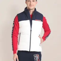 U.S. Polo Assn. White And Navy Regular Fit Colour Block Jacket-image-5