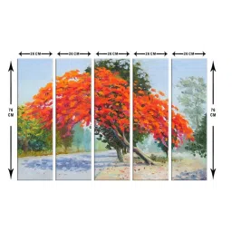 999Store Printed Red MDF 5 Panels Wall Art image 5