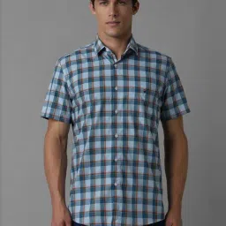 Louis Philippe Sport Blue Cotton Slim Fit Checks Shirt-picture-15