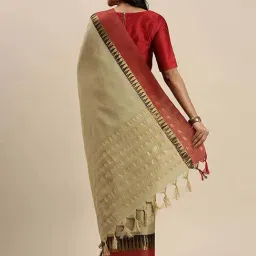 Blissta Beige Cotton Silk Woven Saree With Unstitched Blouse image 2