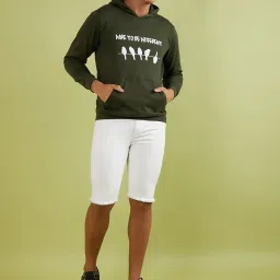 Campus Sutra Green Cotton Regular Fit Printed Hooded Sweatshirt image 5