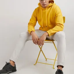 Campus Sutra Yellow Cotton Regular Fit Hooded Sweatshirt image 5