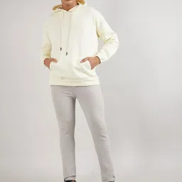 Campus Sutra Light Yellow Cotton Regular Fit Hooded Sweatshirt image 5