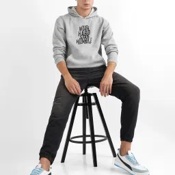 Campus Sutra Grey Cotton Regular Fit Printed Hooded Sweatshirt image 5