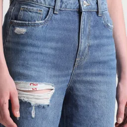 Only Blue Cotton Distressed High Rise Jeans image 5