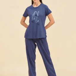 Sweet Dreams Navy Printed T-Shirt With Pyjamas image 1