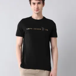 U.S. Polo Assn. Denim Co. Black Cotton Relaxed Fit Logo Printed T-Shirt image 1