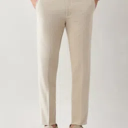 Arrow Beige Polyester Regular Fit Self Formal Trousers image 1