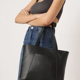 Fastrack Black Faux Leather Solid Tote Handbag image 1