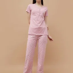 Ginger By Lifestyle Light Pink Cotton Regular Fit Printed Pyjama Set image 1