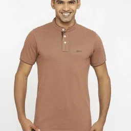 Basics Brown Cotton Muscle Fit Henley T-Shirt image 1
